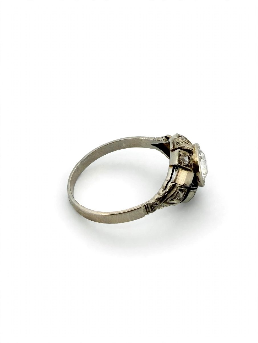 Antique 18k White Gold Ring With Old Mine Cut Diamonds-photo-1