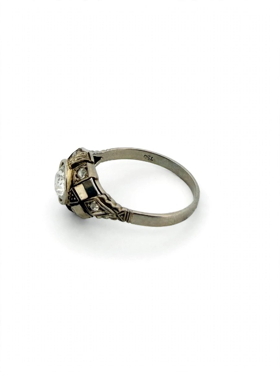 Antique 18k White Gold Ring With Old Mine Cut Diamonds-photo-3