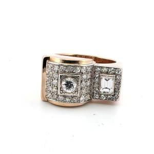 Bague vintage en or rose 18kt avec des diamants importants
