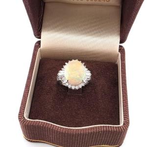 Platinum Ring With Opal Ethiopia And Diamonds