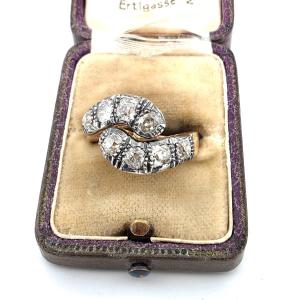 Low Gold And Silver Ring With Old Cut Diamonds