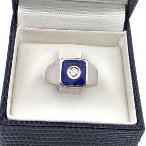 Bague en or blanc 18kt avec diamant et émail