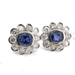 18-karat White Gold Earrings Featuring Large Burmese Sapphires And Old Mine Diamonds