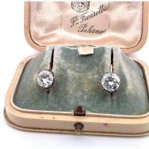 12-karat Rose Gold And Silver Earrings With An Old Mine Cut Diamond