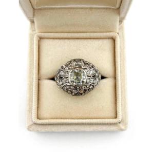 Bague Vintage en or blanc 18 carats avec diamants taille antique Ct 2.10