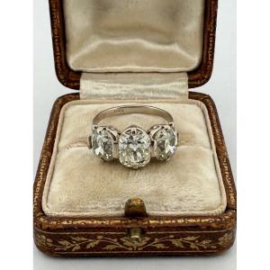 Bague Trilogy Art Déco avec Diamants Coupe Antique en Or blanc 18Kt