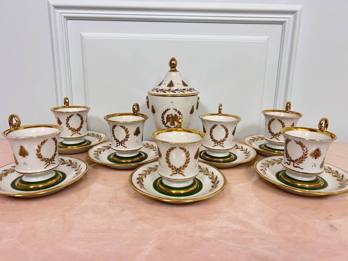 Coffee Cups With Empire Napoleon Sugar Bowl Decorated With Fine Gold Bees -photo-2