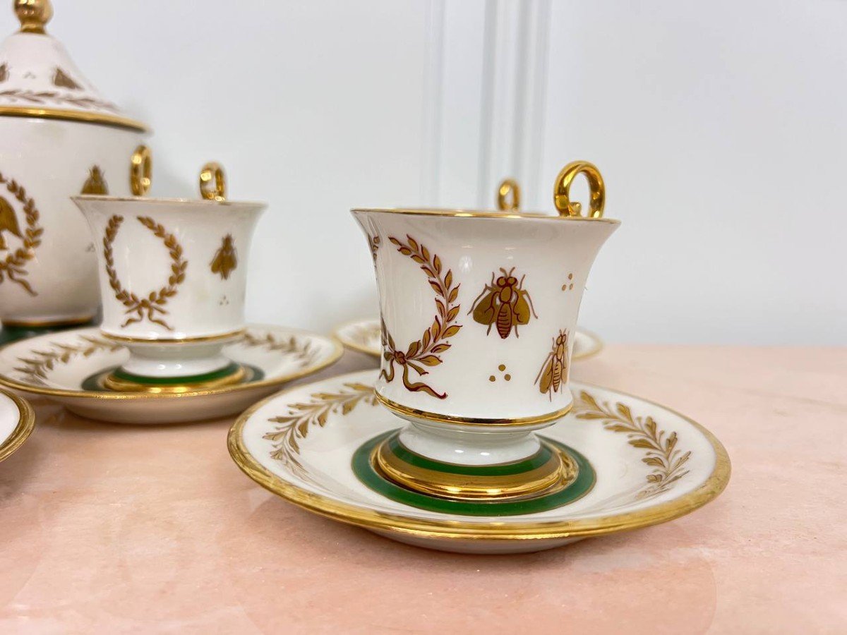 Coffee Cups With Empire Napoleon Sugar Bowl Decorated With Fine Gold Bees -photo-4