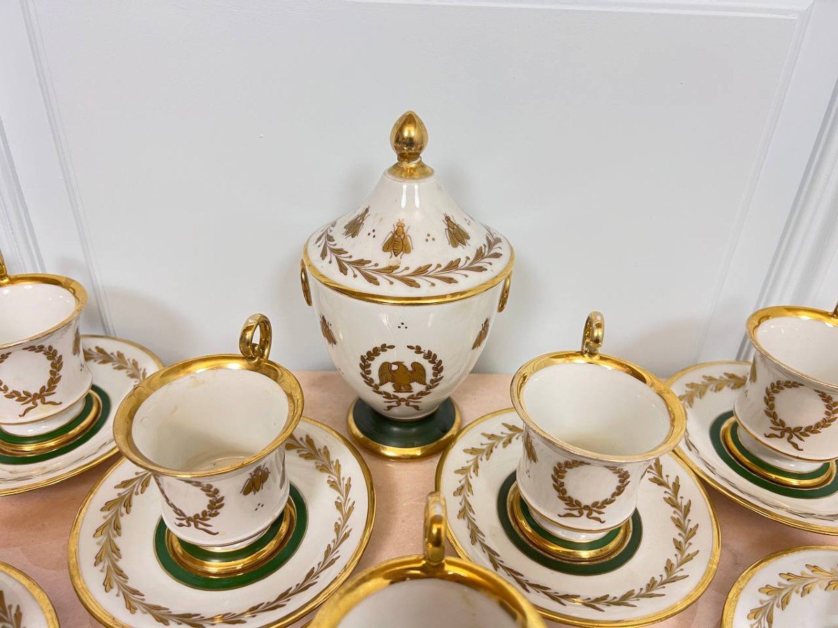 Coffee Cups With Empire Napoleon Sugar Bowl Decorated With Fine Gold Bees -photo-1