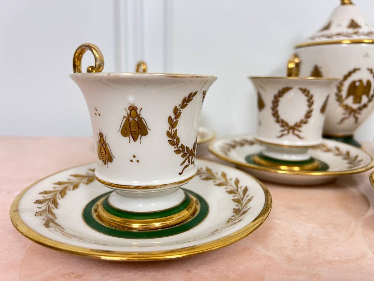 Coffee Cups With Empire Napoleon Sugar Bowl Decorated With Fine Gold Bees -photo-2