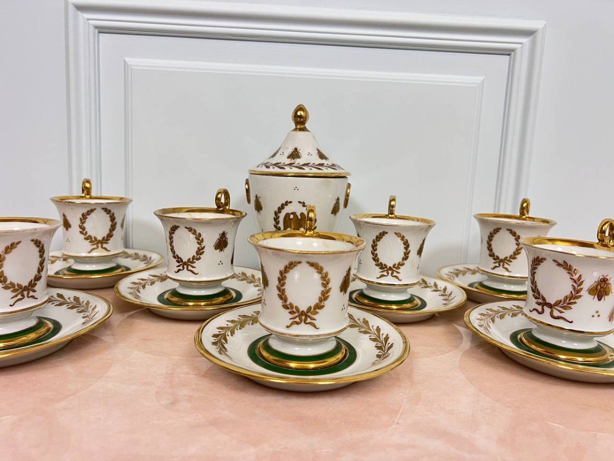 Coffee Cups With Empire Napoleon Sugar Bowl Decorated With Fine Gold Bees -photo-3