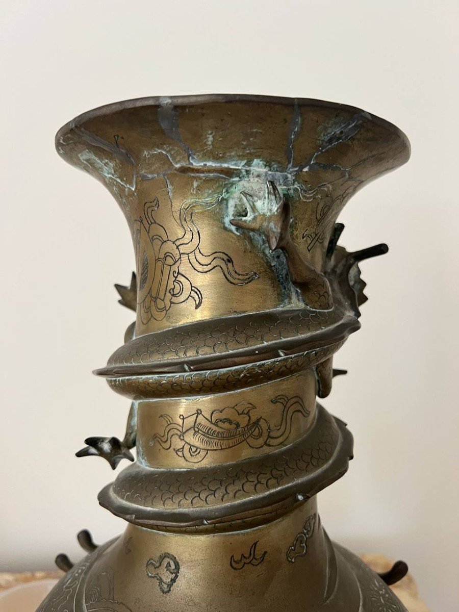 Vase Antique En Forme De Dragon, Chinois, En Laiton, Décoratifs, Au Goût Oriental.-photo-6
