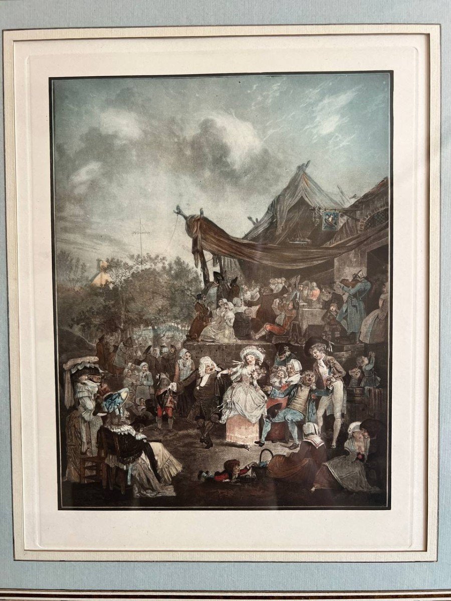 After Philibert-louis Debucourt Paris, 1755-1832 And The Bride's Minuet, Color Engraving-photo-1