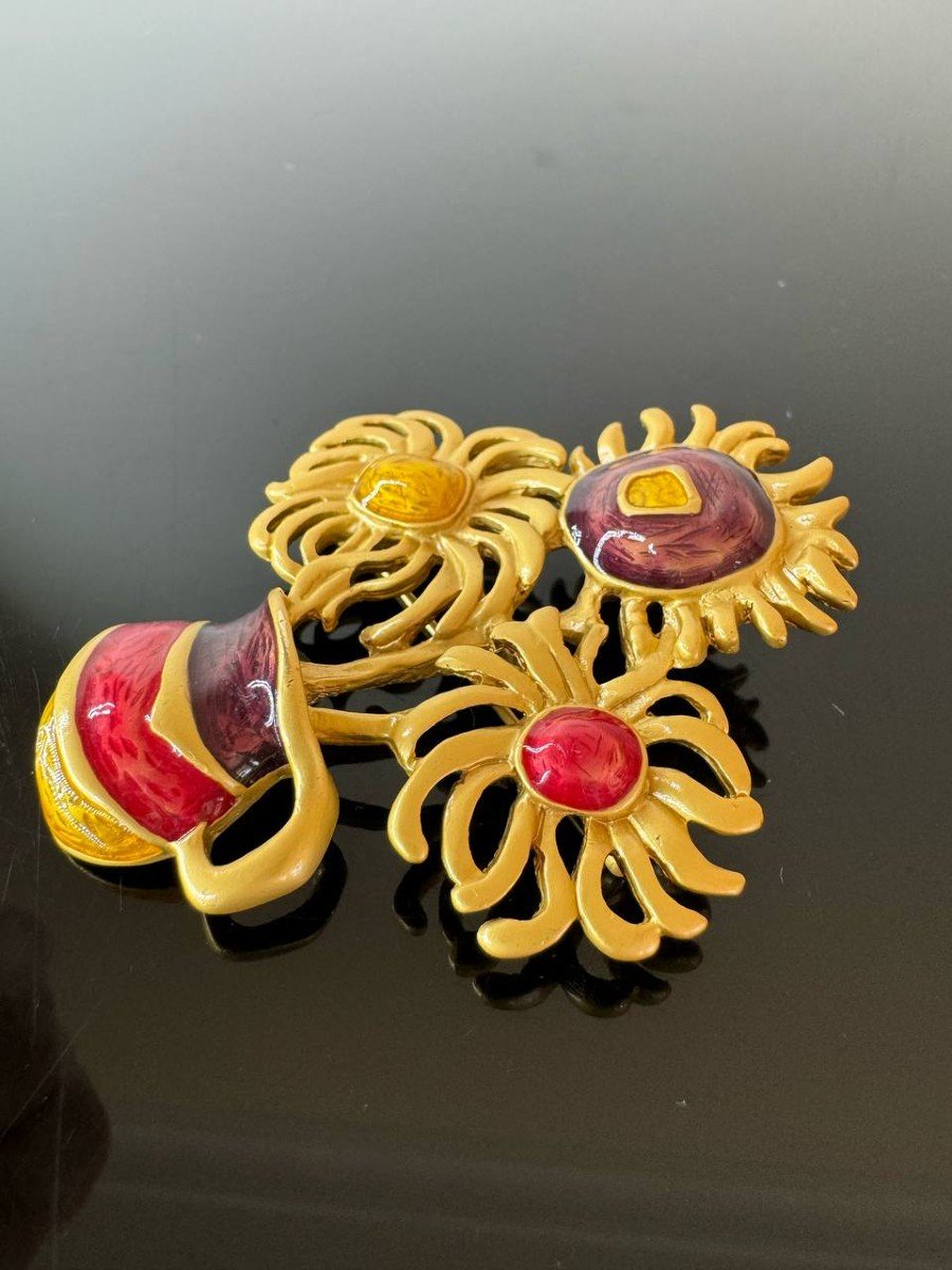 Broche Tournesols En émail Yves Saint Laurent Pour Avon, Inspirée De Van Gogh-photo-1