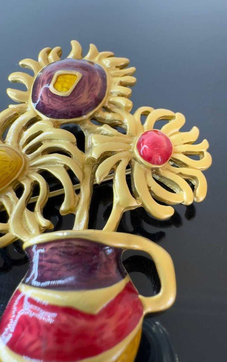 Broche Tournesols En émail Yves Saint Laurent Pour Avon, Inspirée De Van Gogh-photo-3