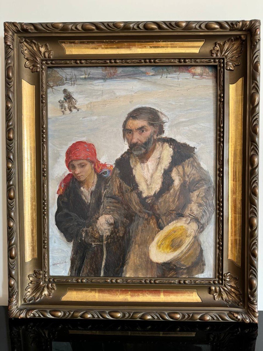Teodor Axentowicz (polish, 1859-1938) The Peasant Couple In The Snow-photo-2
