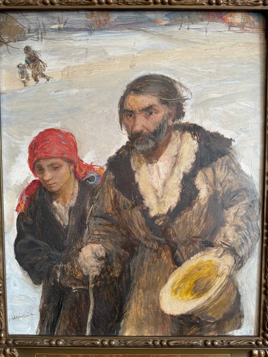 Teodor Axentowicz (polish, 1859-1938) The Peasant Couple In The Snow-photo-4