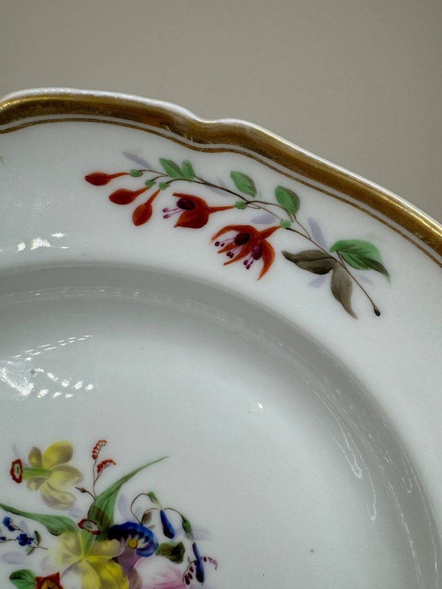 Paris Porcelain Deep Plate With Flower Bouquet Decor-photo-3