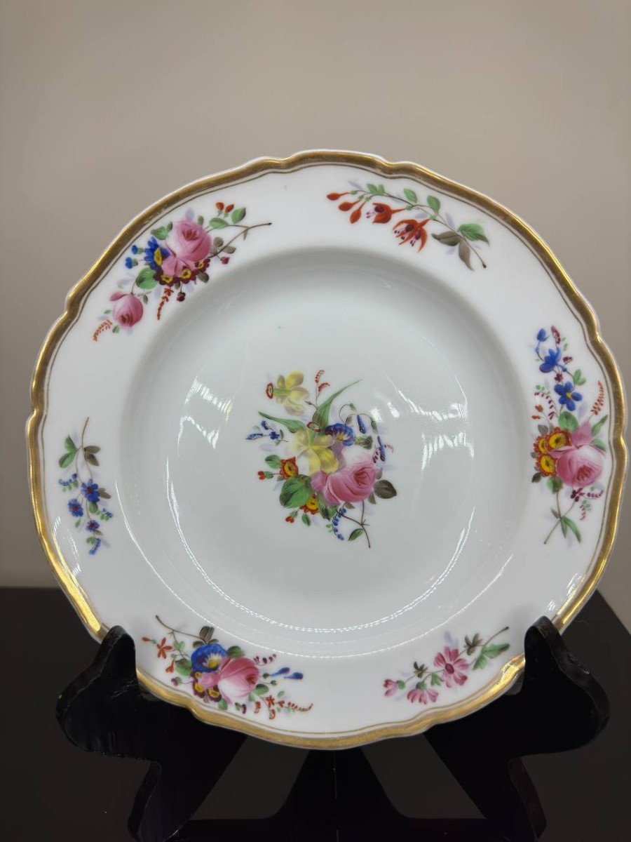 Paris Porcelain Deep Plate With Flower Bouquet Decor