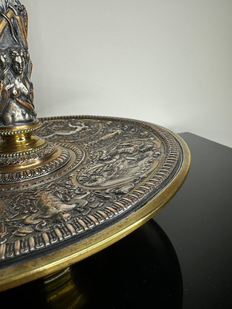 Grande Coupe Centre De Table Où Vase En Bronze & Cristal Baccarat Tulipiere XIXe Napoleon III-photo-3