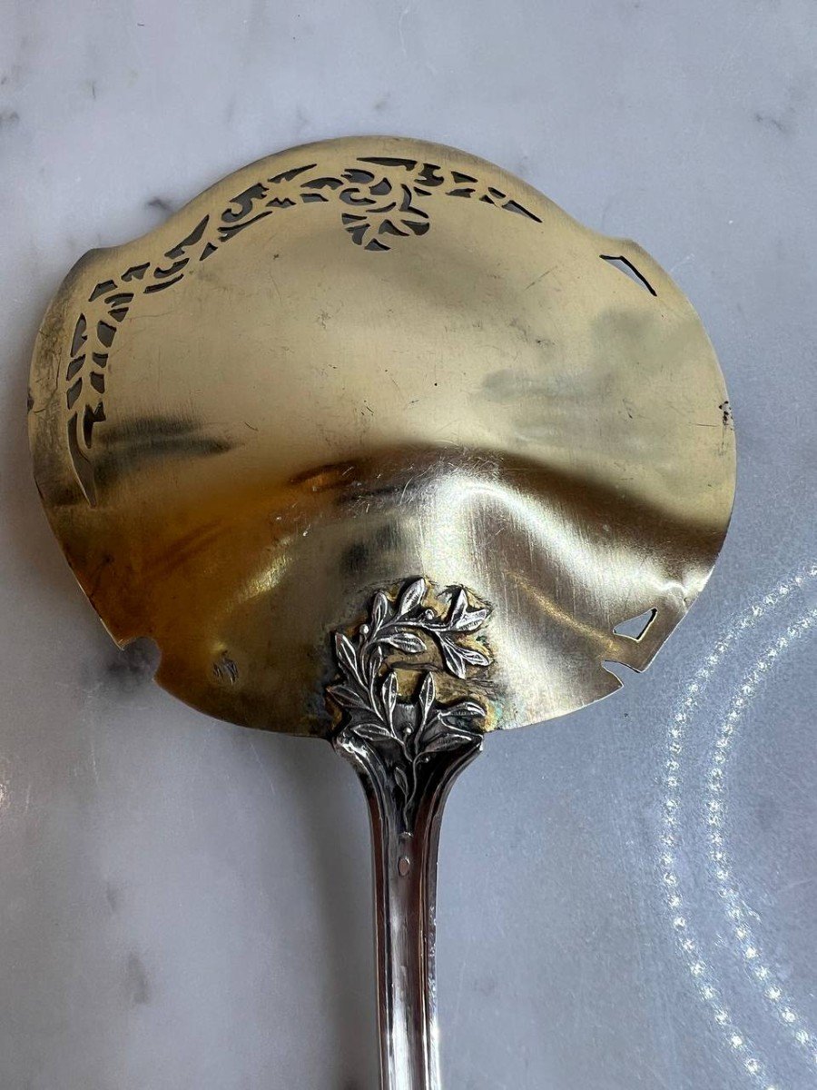 Orfevre Doutre Roussel Claude 1895, Cuillere A Saupoudrer, Pelle, Spatule Argent Minerve-photo-1