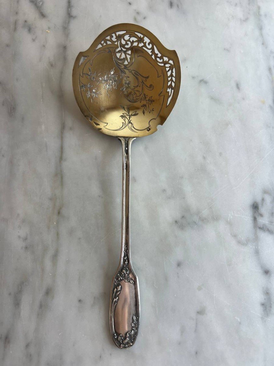 Orfevre Doutre Roussel Claude 1895, Cuillere A Saupoudrer, Pelle, Spatule Argent Minerve