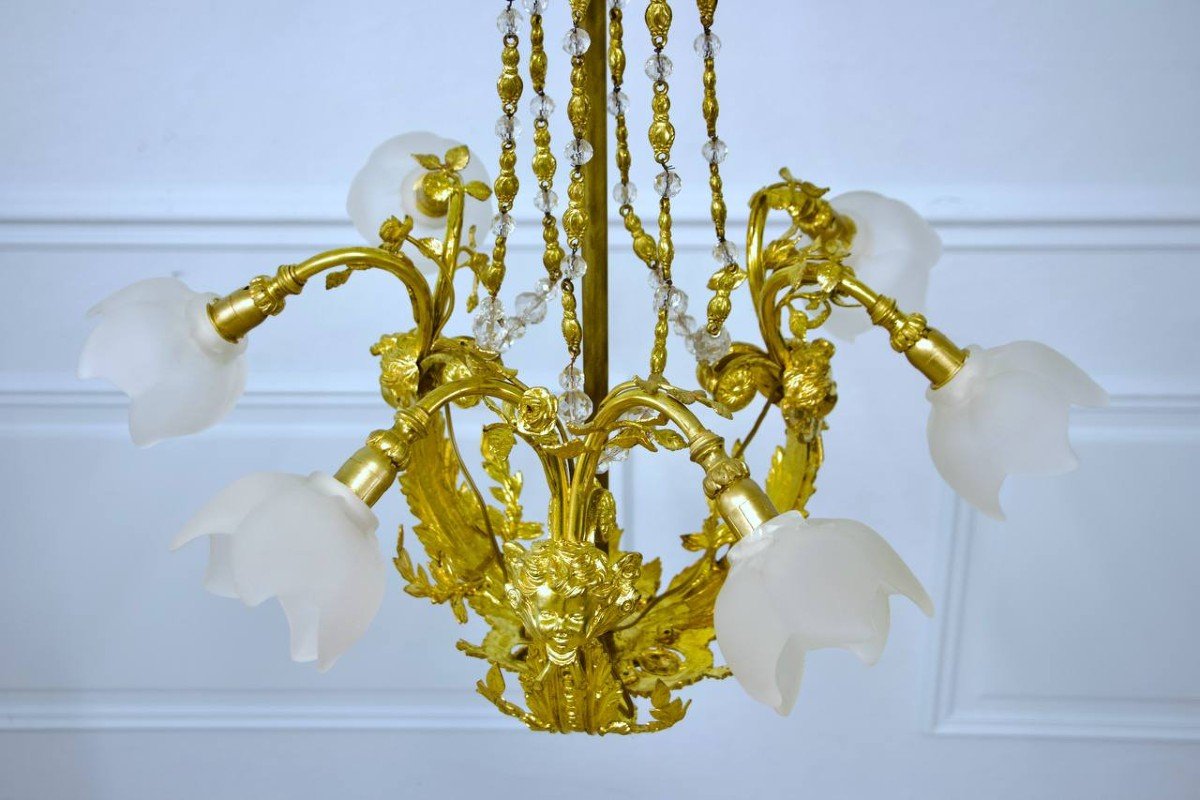 Louis XVI Style Gilt Bronze Chandelier-photo-3