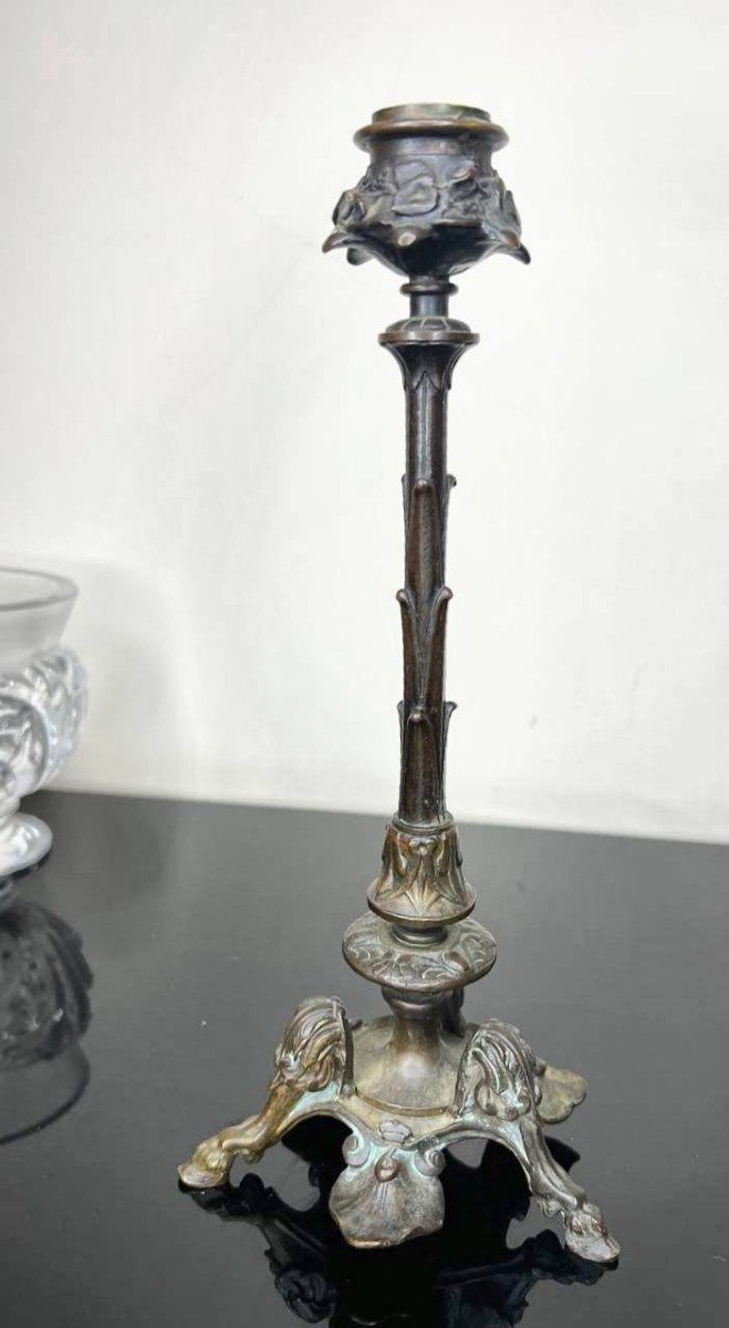 In The Taste Of Maison Barbedienne Bronze Tripod Candlestick