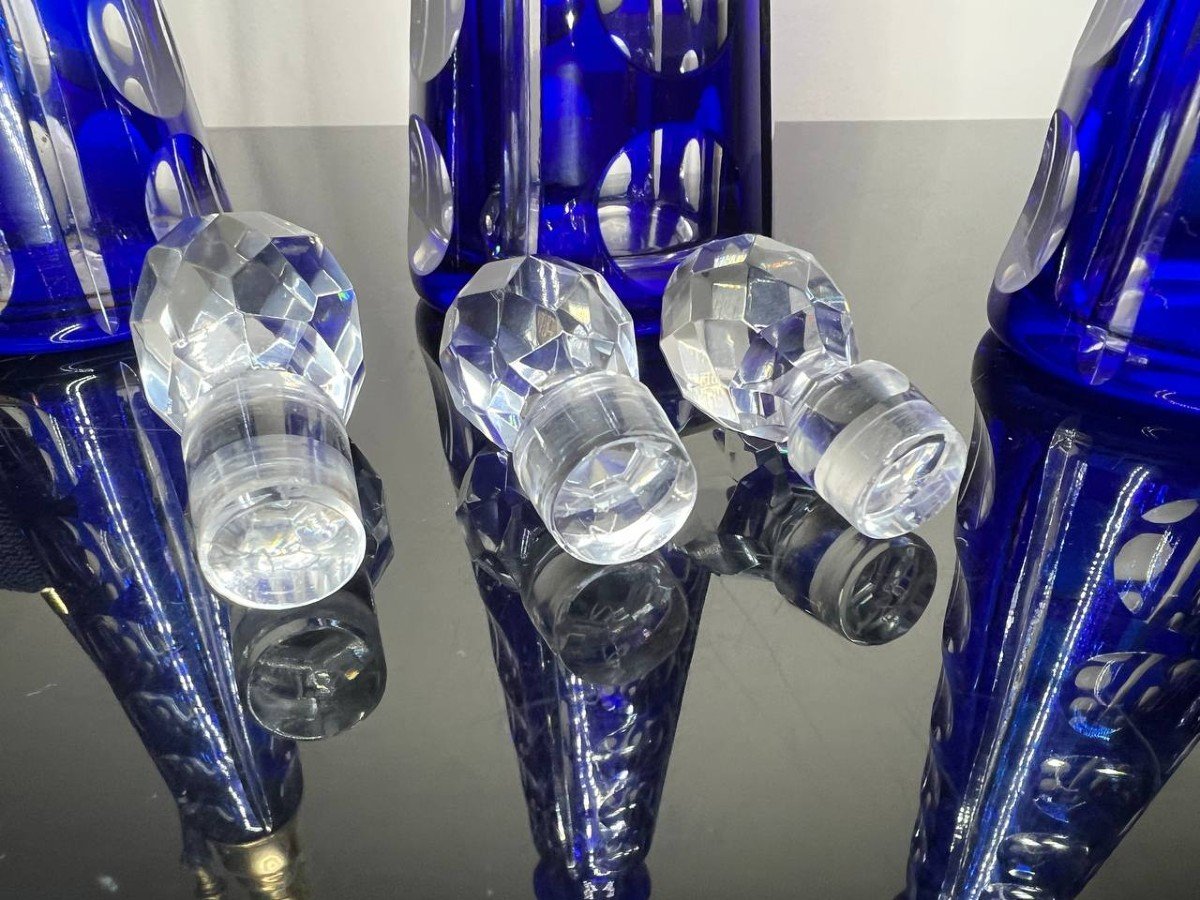 Ensemble De Toilette 5 Pièces En Cristal Bleu Cobalt Taillé-photo-3