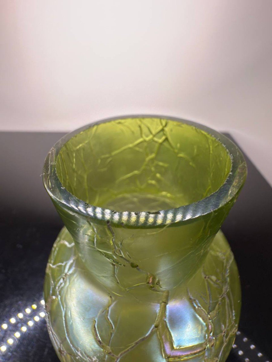 Petit Vase En Verre Craquelé Vert Irisé Kralik-photo-4