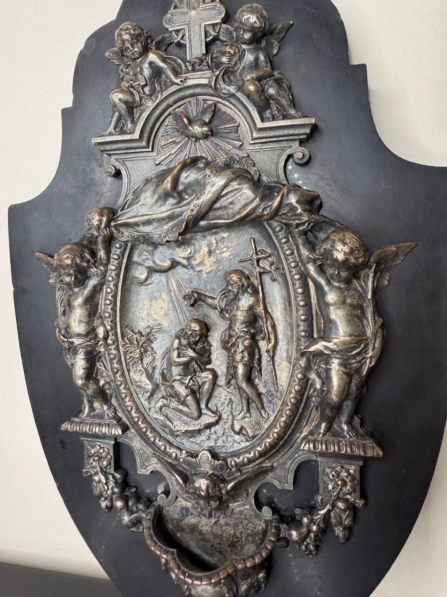 Silver-plated Bronze Holy Water Font Representing The Baptism Of Jesus.-photo-4