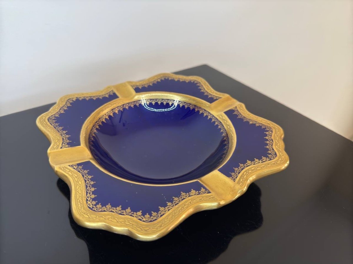 Cendrier En Porcelaine De Limoges Bleu Cobalt-photo-3