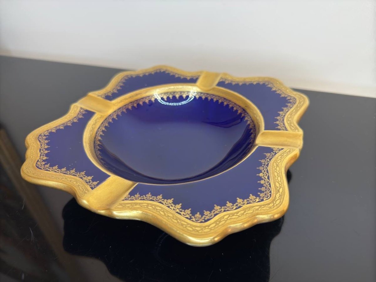 Cendrier En Porcelaine De Limoges Bleu Cobalt-photo-4