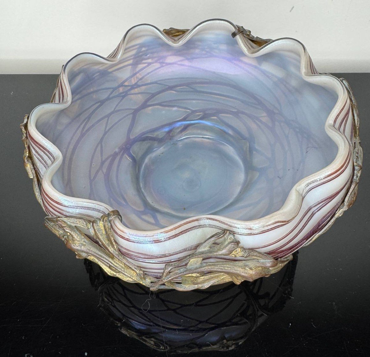 Iridescent Glass Cup Brass Loetz Pallme-könig Bohemia Austria Art Nouveau 19th-photo-4