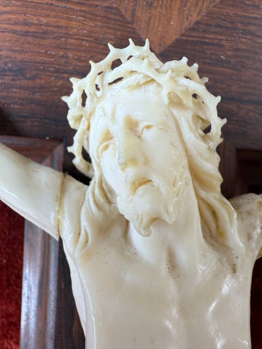 Carved Ivory Crucifix On Velvet Background, In A Carved Wooden Frame-photo-6