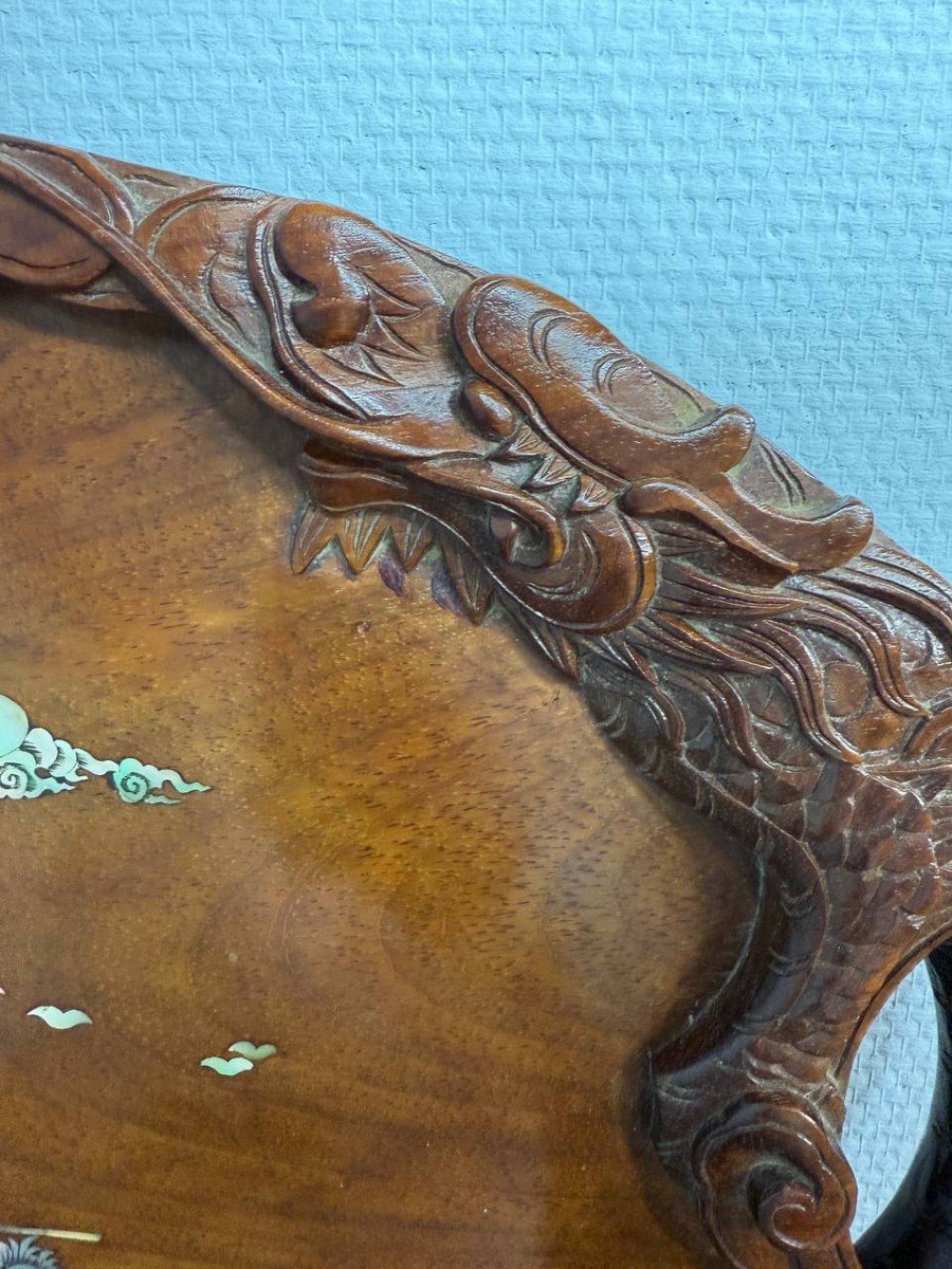 Plateau En Bois, Dragons , Incrustations De Nacre , Indochinois .-photo-1
