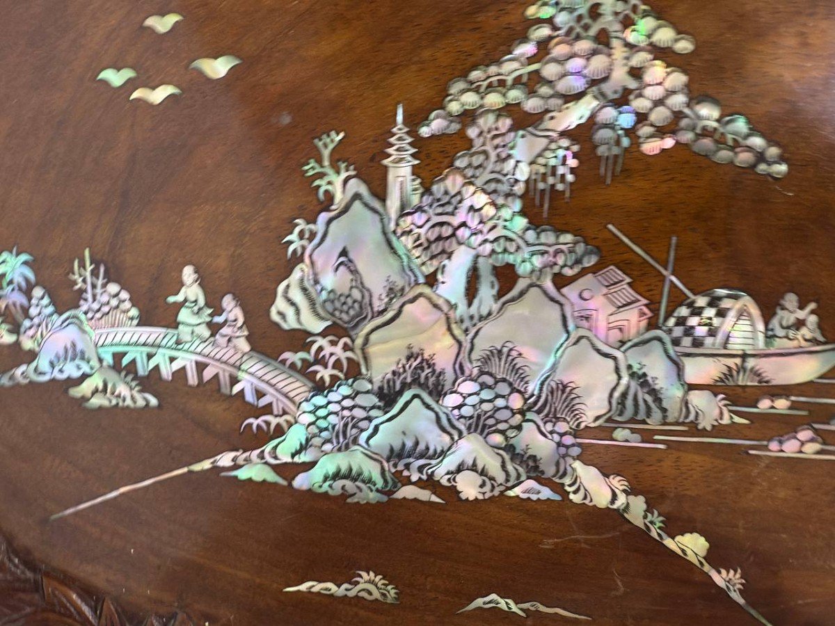 Plateau En Bois, Dragons , Incrustations De Nacre , Indochinois .-photo-4