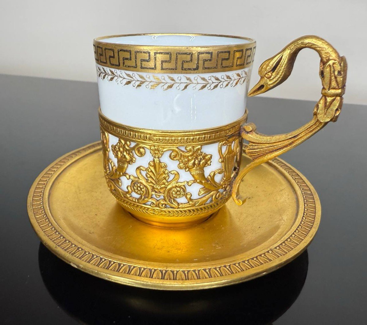 Coffee Cup, Limoges Porcelain, Gilded Metal Frame From Durousseau Goldsmiths-photo-2