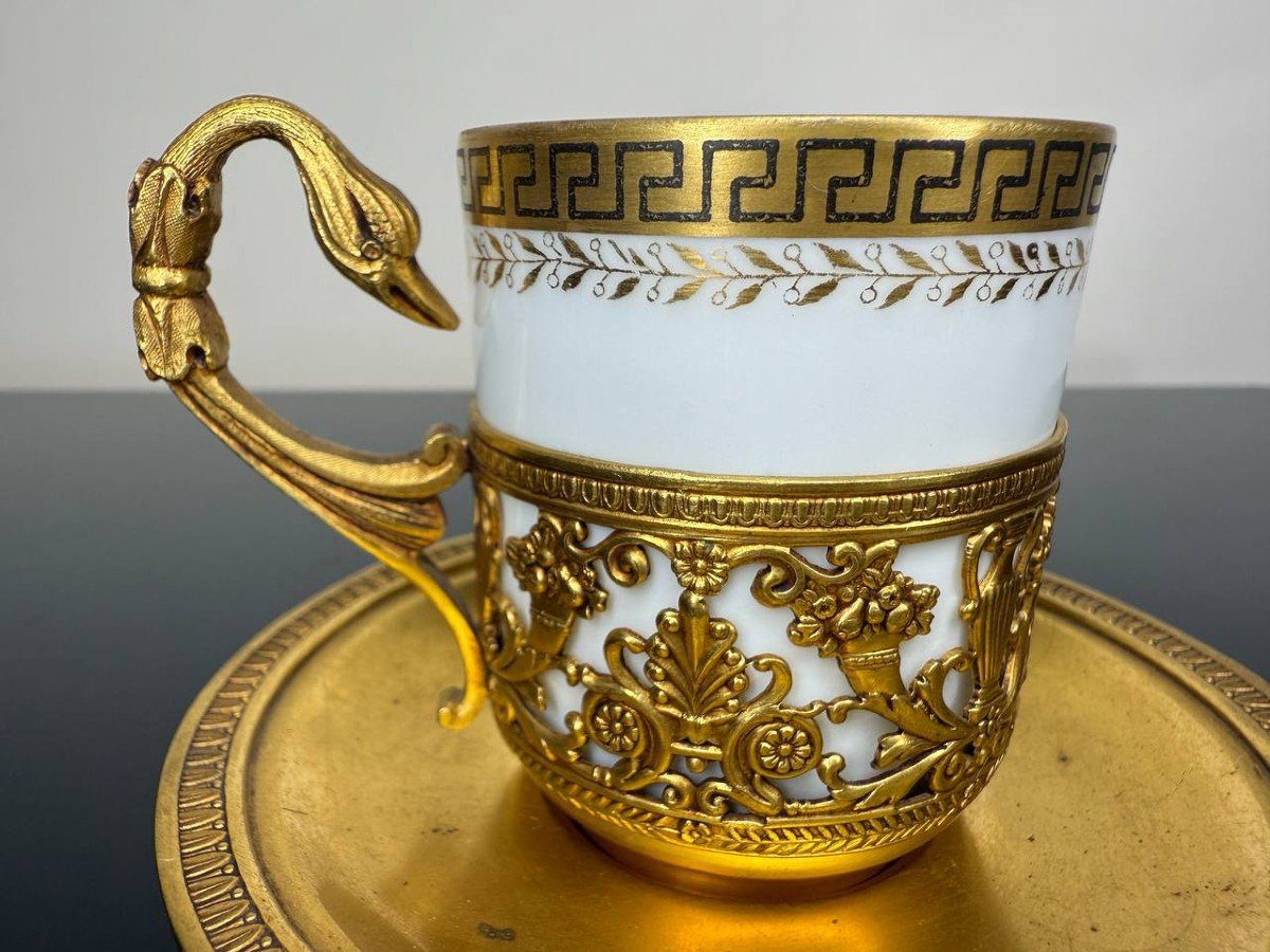 Coffee Cup, Limoges Porcelain, Gilded Metal Frame From Durousseau Goldsmiths-photo-3