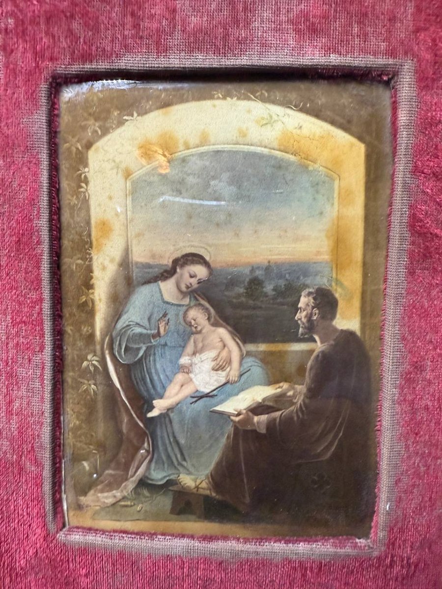 Pair Of "holy Family" Glass Mounted Statues-photo-1