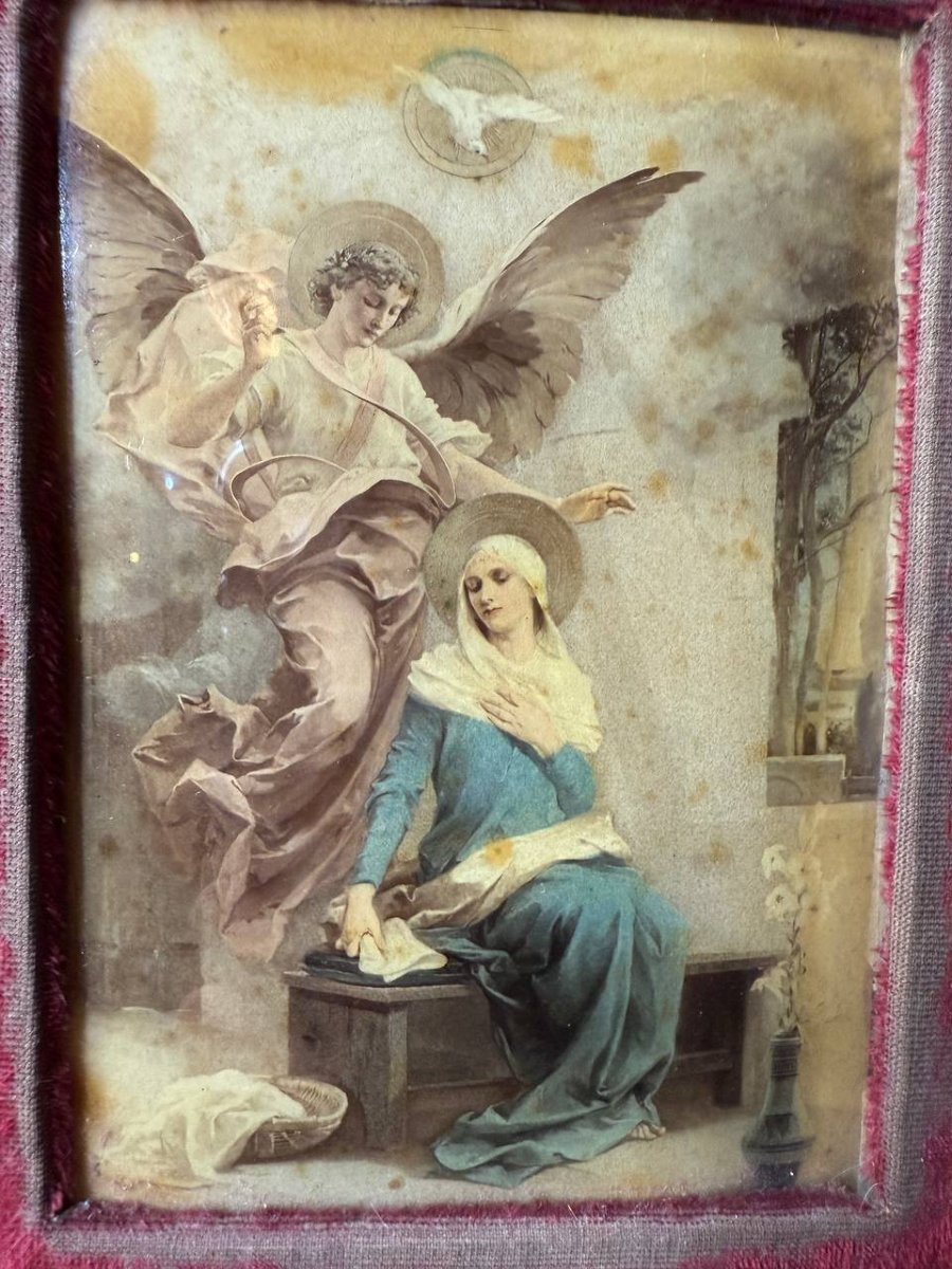 Pair Of "holy Family" Glass Mounted Statues-photo-5