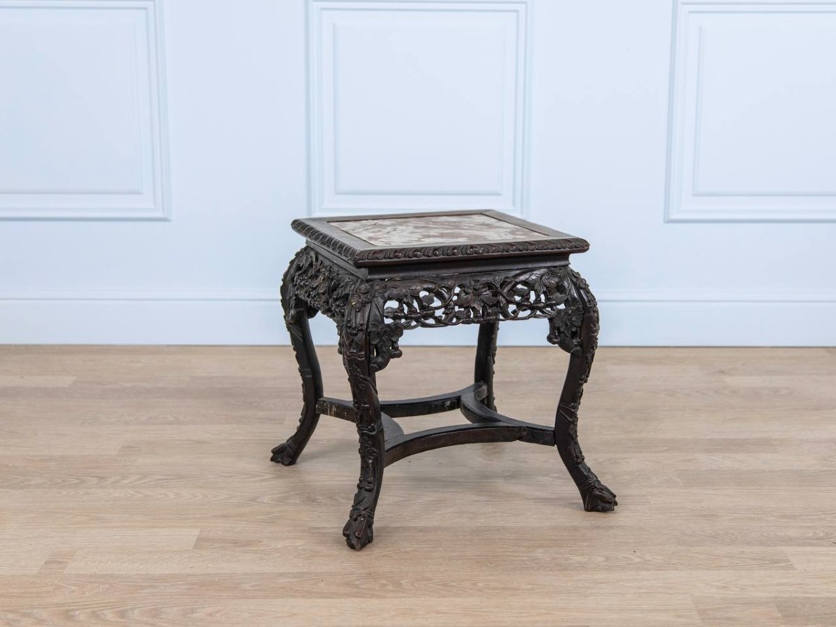 Table d'Appoint Ou Tabouret Sculpté Asiatique-photo-3