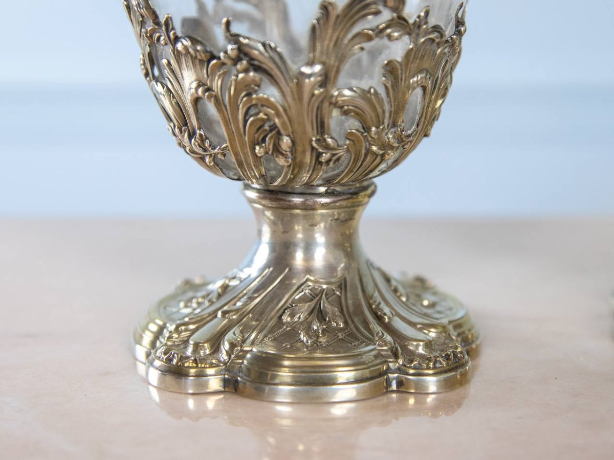 Pair Of Silver And Crystal Ewers Or Carafes.-photo-1