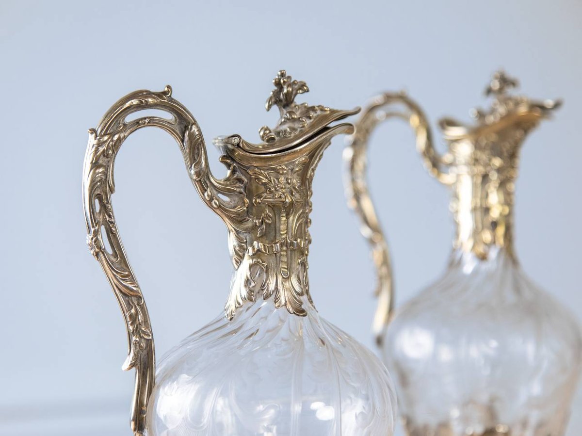 Pair Of Silver And Crystal Ewers Or Carafes.-photo-5