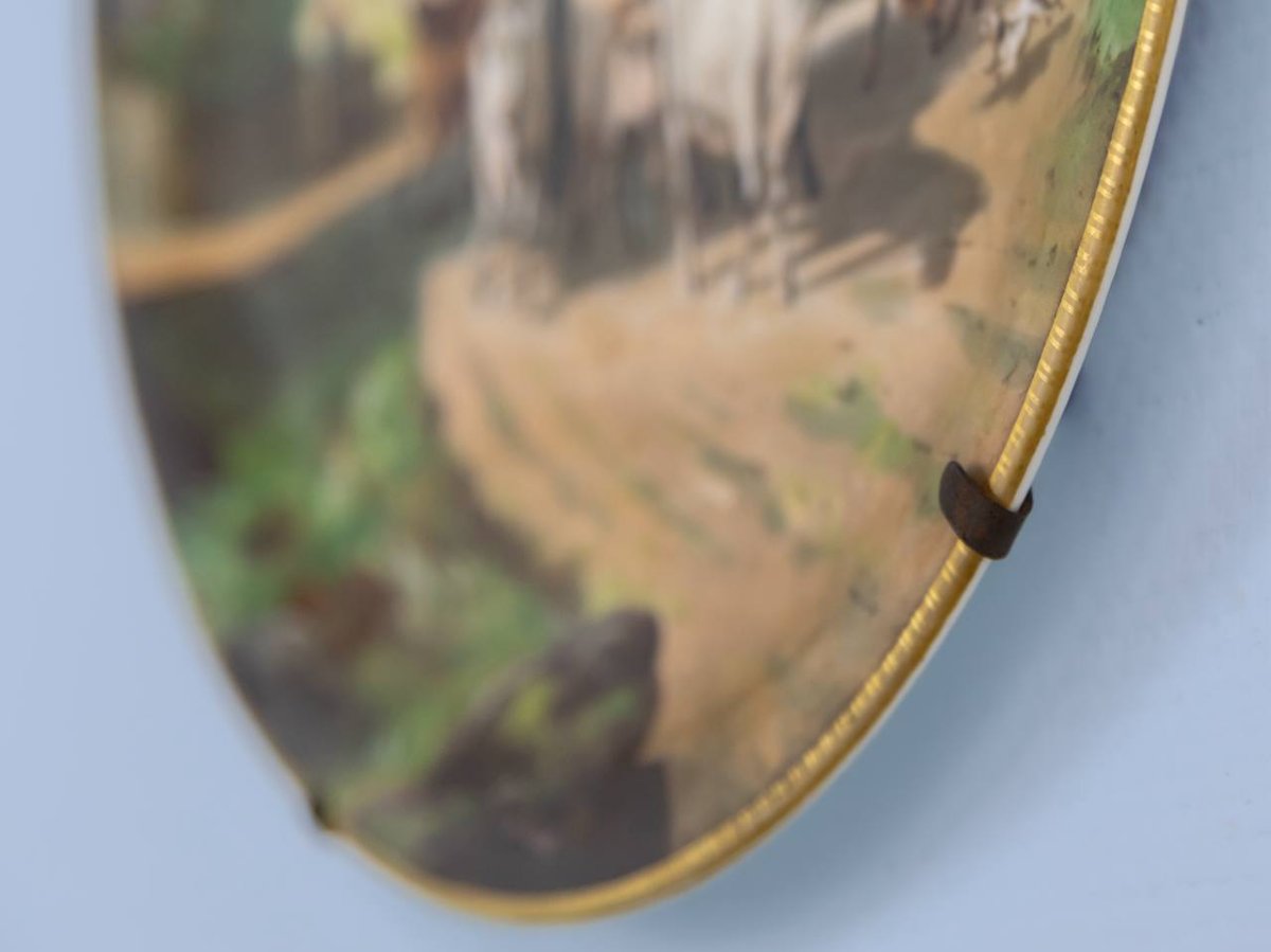 Plat,  Assiette Porcelaine De Paris Berger Et Vaches, Scène De Genre Campagnarde , Signé-photo-2