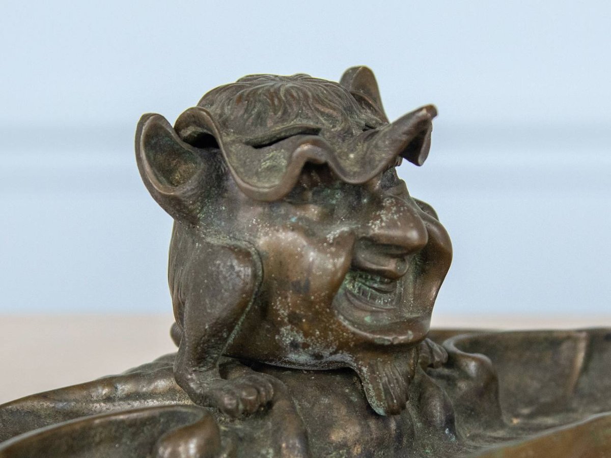 Encrier De Bureau En Bronze , Sculpture Gothique, Diable, Gobelin, Gargouille-photo-3