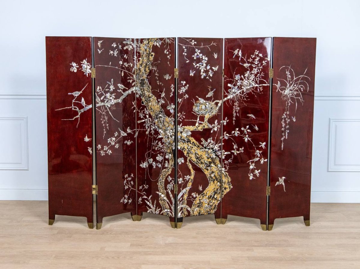 Double-sided Screen, Coromandel With Fishing Village Decoration With Mother-of-pearl Inlays-photo-3