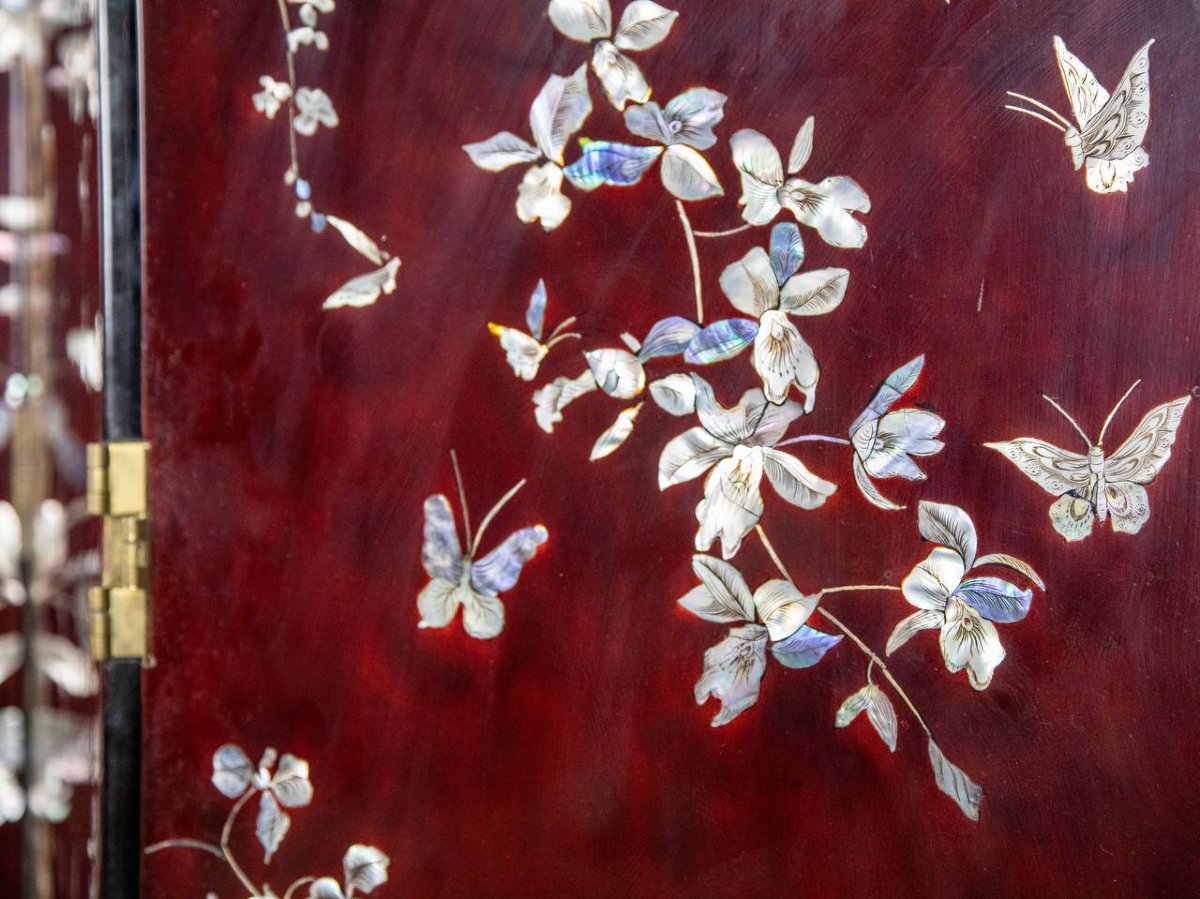 Double-sided Screen, Coromandel With Fishing Village Decoration With Mother-of-pearl Inlays-photo-3