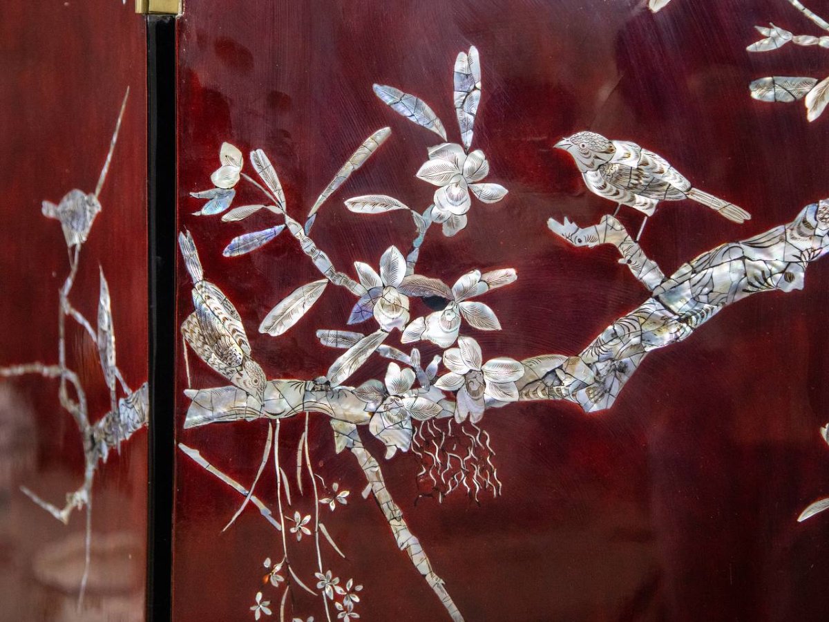 Double-sided Screen, Coromandel With Fishing Village Decoration With Mother-of-pearl Inlays-photo-4