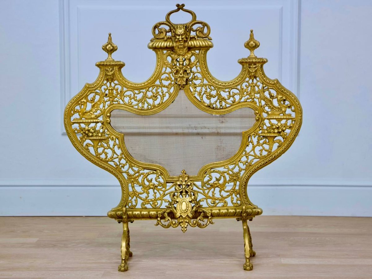 Pare-feu, écran de cheminée ou pare étincelle en bronze style Renaissance-photo-2